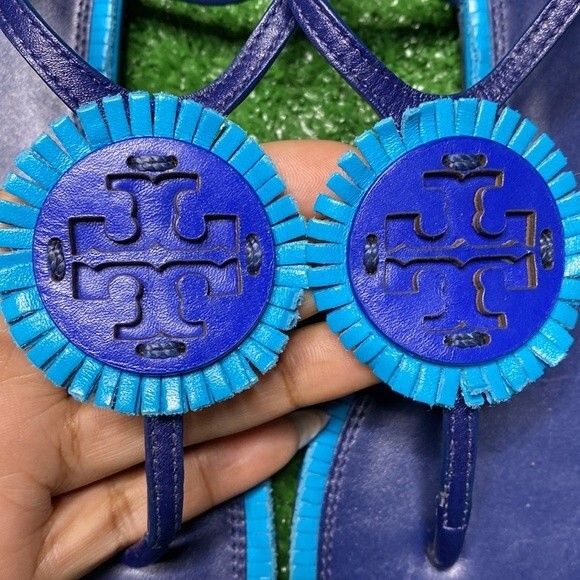 Tory Burch Miller Fringe Navy Sea Blue Thongs Sandals sz 6 - Picture 2 of 9